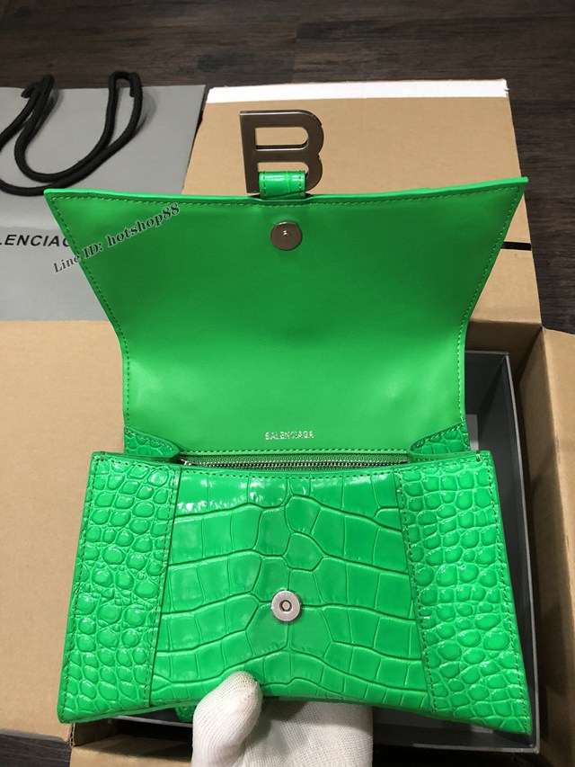 Balenciaga專櫃爆款大號手提女包 巴黎世家升級版鱷魚鮮綠色銀扣Hourglass沙漏包 fyj1666